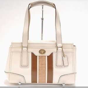 Coach Vintage Hampton #11609 White and Brown Leather Tote‎ Bag